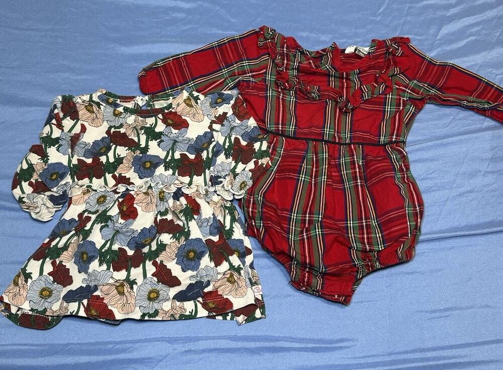 Rufflebutts Baby Girls Christmas Floral Plaid Bundle 3-6 Months